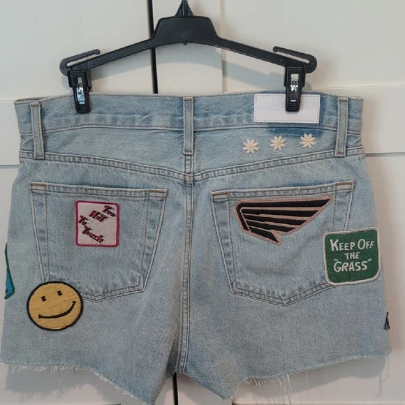 Re/Done Light Blue Jean Shorts with Patches - Picture 4 of 5